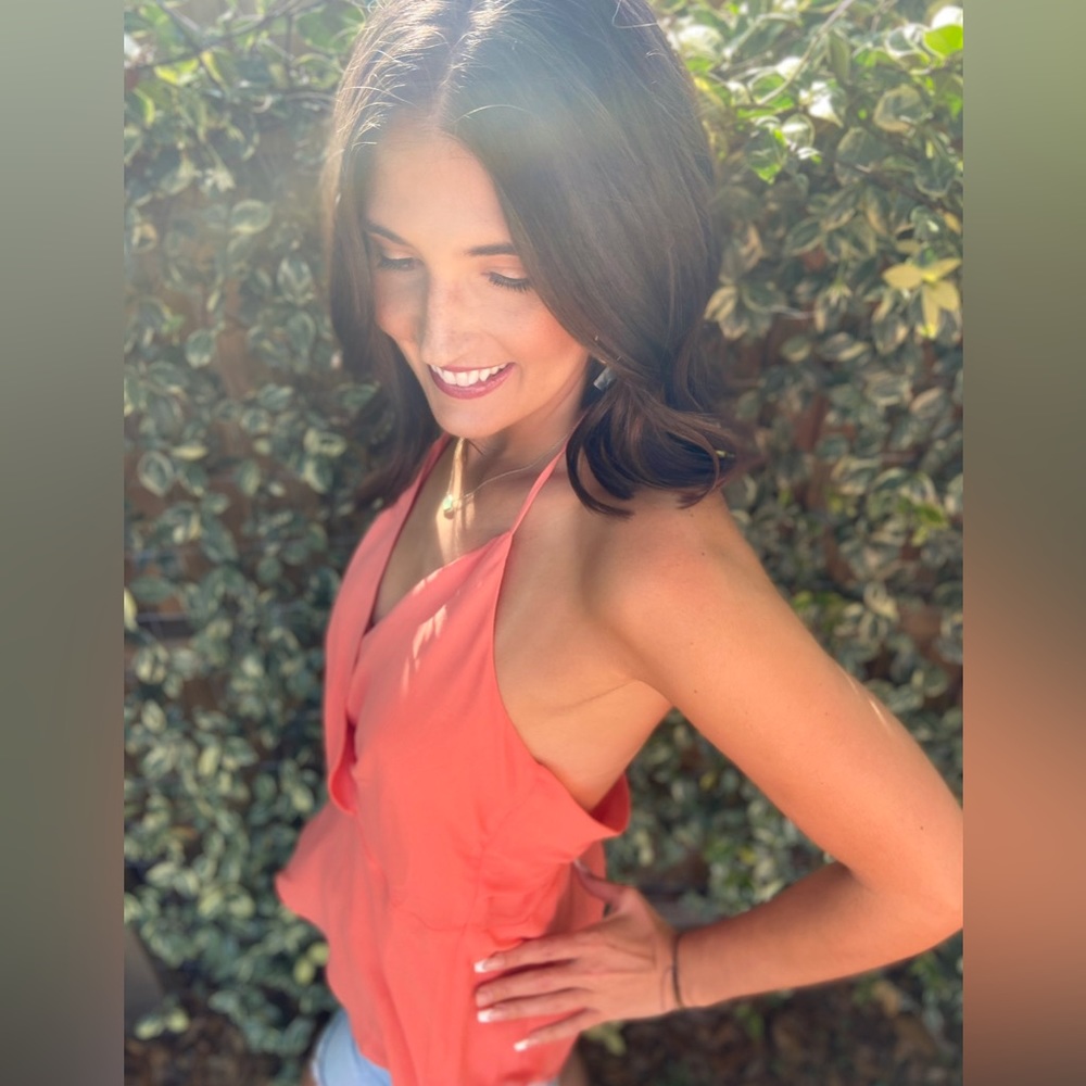 Coral halter tank top worn once size large